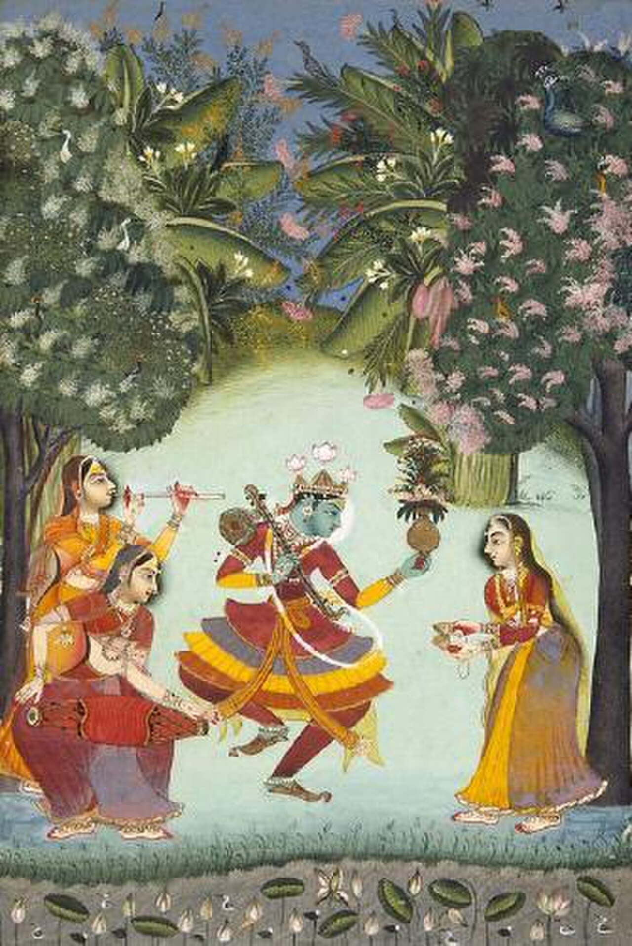 वसंत रागिनी, राजपूत रागमाला, लगभग 1770 — रागमाला चित्रकला की वह परंपरा जो रागों और रागिनियों को दृश्य रूप देती है, वही सौंदर्य-संसार जिसमें मारवा थाट भी बसता है
