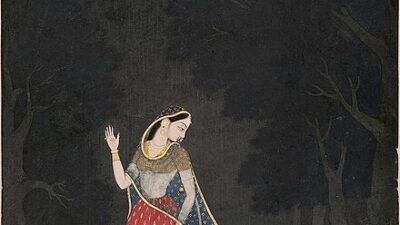 विरहोत्कण्ठिता — विरह में व्याकुल नायिका, पहाड़ी लघुचित्र