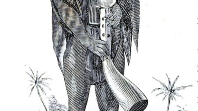 तारपा वादक — वारली आदिवासी सुषिर वाद्य बजाता कलाकार (1885 का रेखाचित्र)